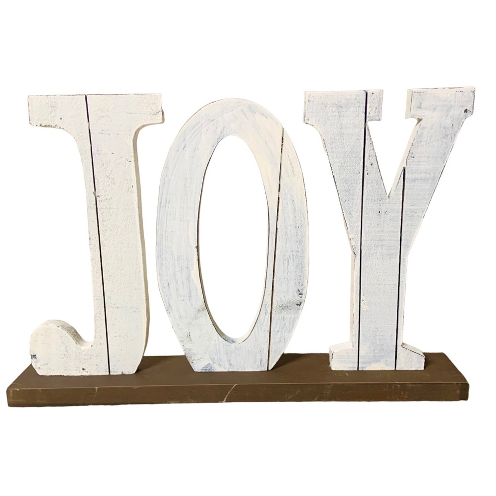 Farmhouse Christmas White Wood Joy With Stand Home Table Decor